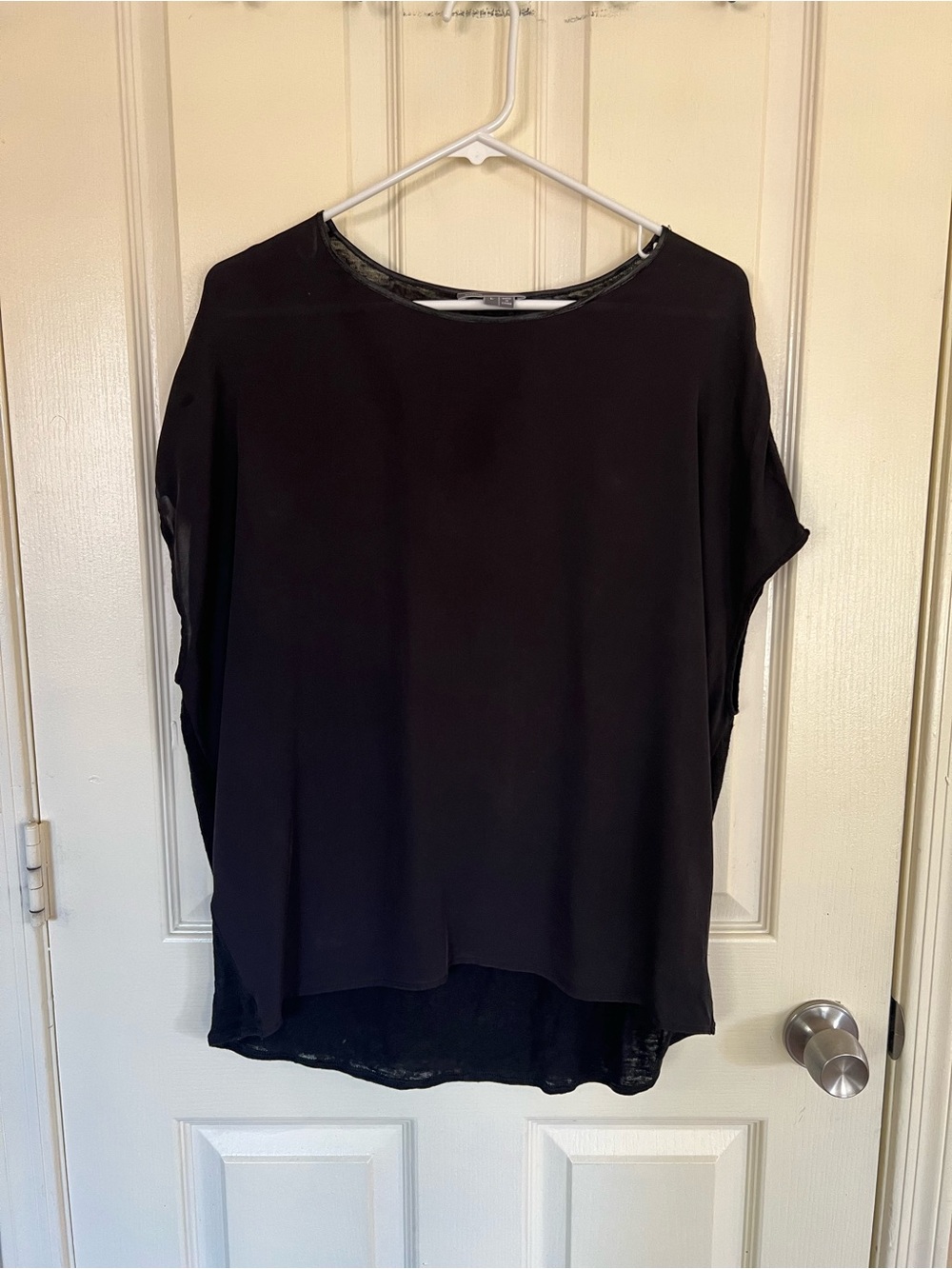 Vince Minimalist Black Layered Tunic Top Sheer Hem Oversized Large